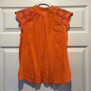 Nanette Lepore Orange Lace cap Sleeve flowy Women's Top size small